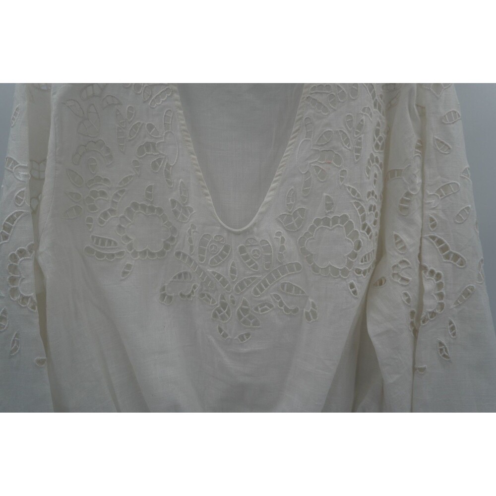 Carly Jean Los Angeles White Eyelet Lace Blouse V-Neck Bell Sleeve Tunic Size L - Picture 5 of 9